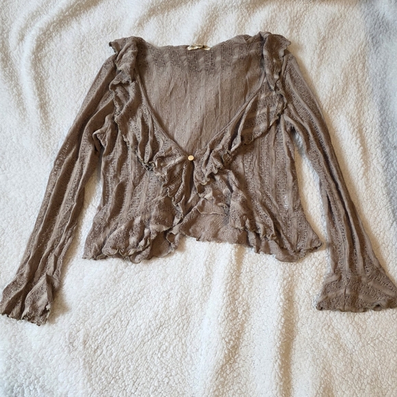 Another Page Japanese branch Khaki brown lace ruffle cardigan - Picture 4 of 5